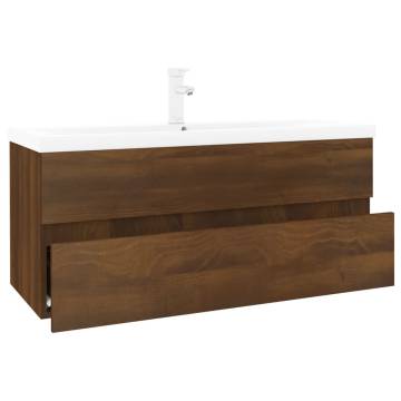 Stylish Sink Cabinet with Built-in Basin - Brown Oak