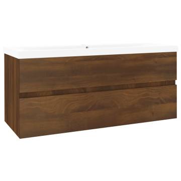 Stylish Sink Cabinet with Built-in Basin - Brown Oak