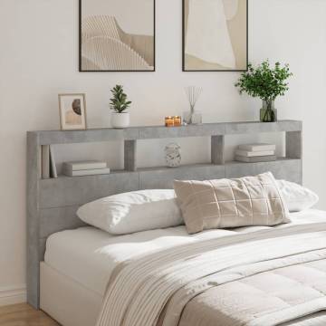 Stylish Concrete Grey LED Headboard Cabinet - 200x17x102 cm