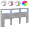 Stylish Concrete Grey LED Headboard Cabinet - 200x17x102 cm