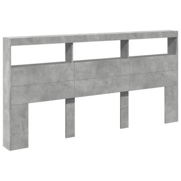 Stylish Concrete Grey LED Headboard Cabinet - 200x17x102 cm