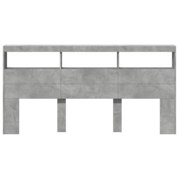 Stylish Concrete Grey LED Headboard Cabinet - 200x17x102 cm