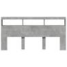 Stylish Concrete Grey LED Headboard Cabinet - 200x17x102 cm