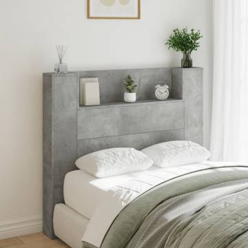 Stylish Headboard Cabinet with LED - Concrete Grey 120x16.5 cm