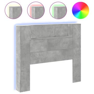 Stylish Headboard Cabinet with LED - Concrete Grey 120x16.5 cm