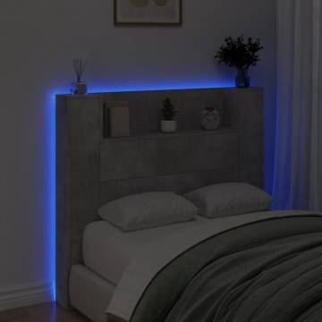 Stylish Headboard Cabinet with LED - Concrete Grey 120x16.5 cm