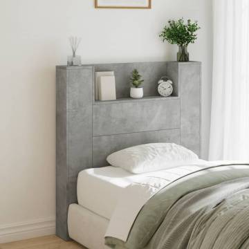 Headboard Cabinet with LED - Concrete Grey, 100x16.5 cm