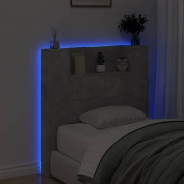 Headboard Cabinet with LED - Concrete Grey, 100x16.5 cm