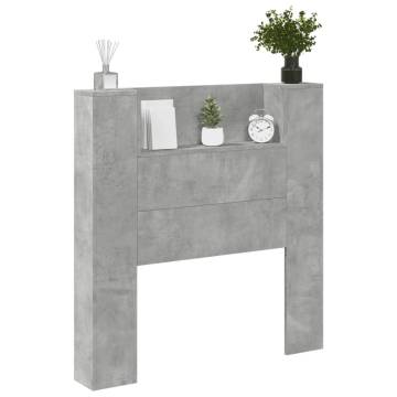 Headboard Cabinet with LED - Concrete Grey, 100x16.5 cm