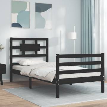 Black Bed Frame with Headboard - Solid Wood 100x200 cm