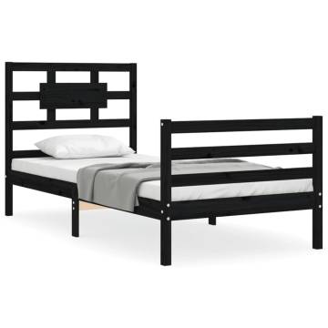 Black Bed Frame with Headboard - Solid Wood 100x200 cm