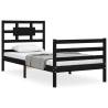 Black Bed Frame with Headboard - Solid Wood 100x200 cm