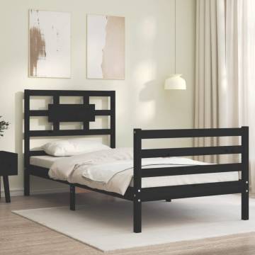 Black Bed Frame with Headboard - Solid Wood 100x200 cm