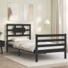 Black Bed Frame with Headboard - Solid Wood 100x200 cm