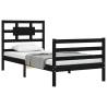 Black Bed Frame with Headboard - Solid Wood 100x200 cm