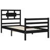 Black Bed Frame with Headboard - Solid Wood 100x200 cm