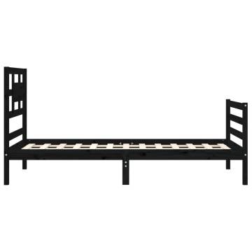 Black Bed Frame with Headboard - Solid Wood 100x200 cm