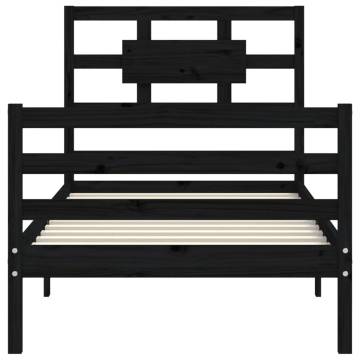 Black Bed Frame with Headboard - Solid Wood 100x200 cm