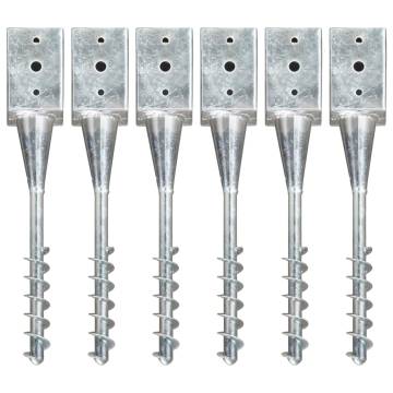 Ground Spikes Set - 6 pcs Silver Galvanised Steel - 9x9x56 cm