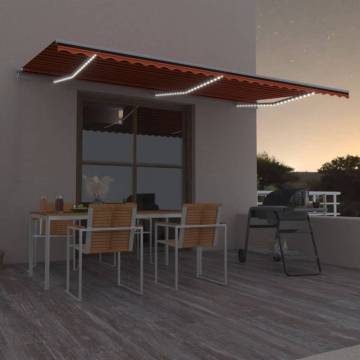 Manual Retractable Awning with LED - 600x300 cm Orange & Brown