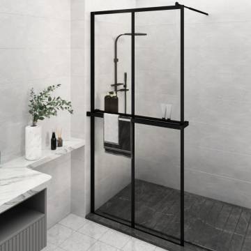 Stylish Walk-in Shower Wall with Shelf - 118x190 cm Black