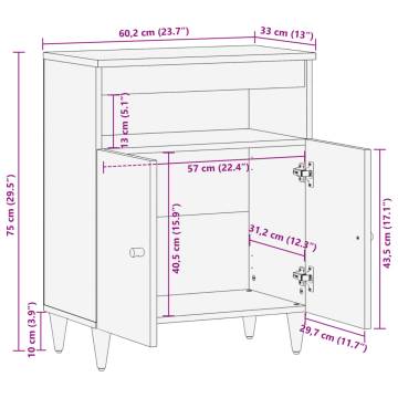 Side Cabinet 60x33x75 cm - Solid Mango Wood | Hipomarket