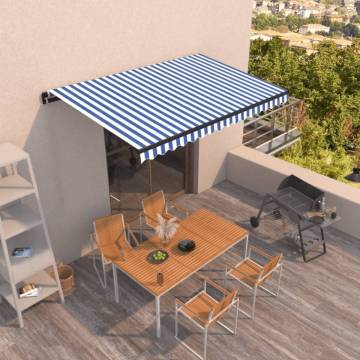 Manual Retractable Awning 450x350 cm - Blue & White