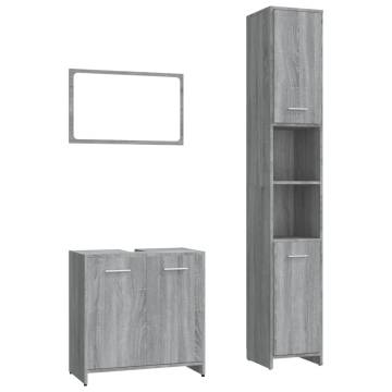 3 Piece Grey Sonoma Bathroom Furniture Set - Stylish & Ample Storage