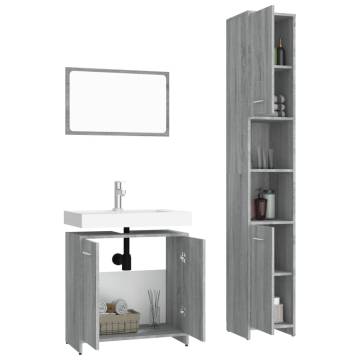 3 Piece Grey Sonoma Bathroom Furniture Set - Stylish & Ample Storage