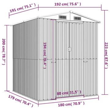 Garden Shed Green 192x191x223 cm - Galvanised Steel Storage