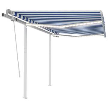 Manual Retractable Awning with LED - 3.5x2.5m Blue & White