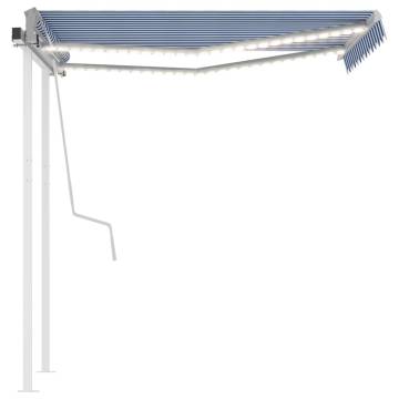 Manual Retractable Awning with LED - 3.5x2.5m Blue & White