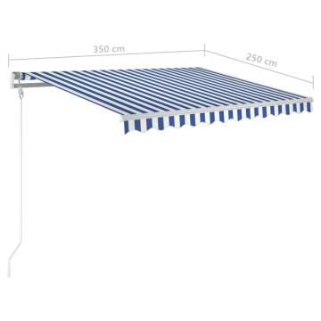 Manual Retractable Awning with LED - 3.5x2.5m Blue & White