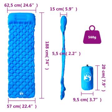 Inflating Camping Mattress with Pillow - 1-Person Blue