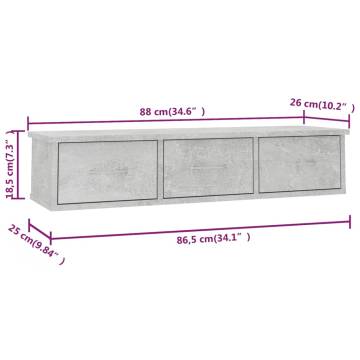 Wall-mounted Drawer Shelf - Concrete Grey | Hipomarket UK