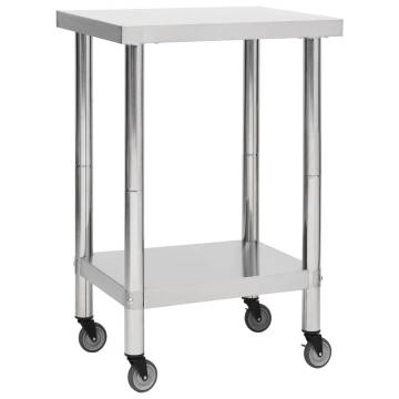 Kitchen Work Table with Wheels - Stainless Steel 60x60 cm