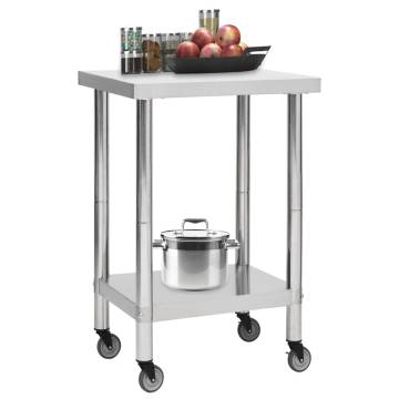 Kitchen Work Table with Wheels - Stainless Steel 60x60 cm