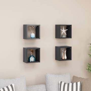 Stylish Grey Wall Cube Shelves - 4 pcs 22x15x22 cm