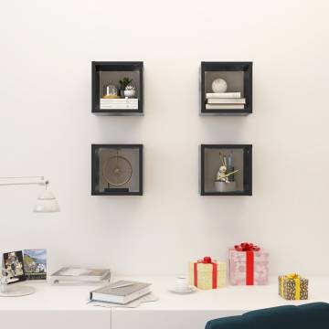 Stylish Grey Wall Cube Shelves - 4 pcs 22x15x22 cm