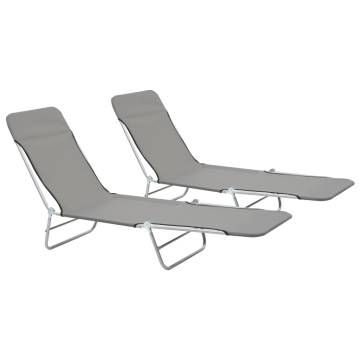 Folding Sun Loungers 2 pcs Steel and Fabric - Grey Comfort