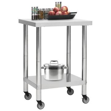 Stainless Steel Kitchen Work Table with Wheels - 60x30x85 cm