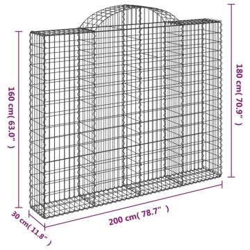 Arched Gabion Basket 200x30x160/180 cm - Galvanised Iron