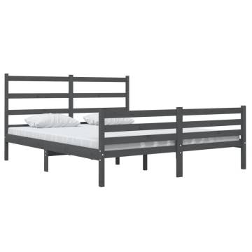 Solid Wood Pine Bed Frame 140x190 cm - Grey - Hipomarket