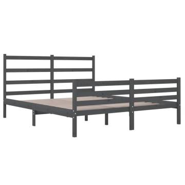 Solid Wood Pine Bed Frame 140x190 cm - Grey - Hipomarket