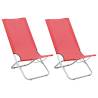 Folding Beach Chairs - 2 pcs Red Fabric for Relaxation