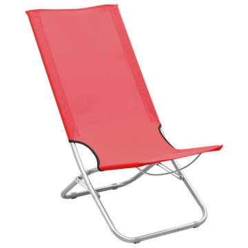 Folding Beach Chairs - 2 pcs Red Fabric for Relaxation