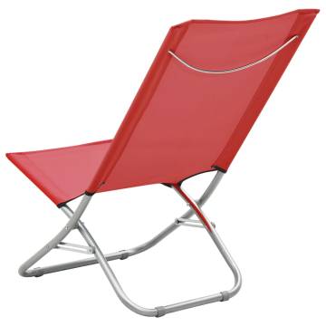 Folding Beach Chairs - 2 pcs Red Fabric for Relaxation