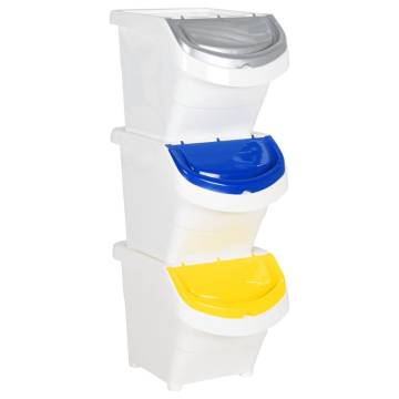 Stackable Waste Bins with Lids - 3 pcs White PP - 78 L