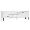 OSLO White TV Cabinet with Metal Legs - Solid Pine Wood