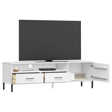 OSLO White TV Cabinet with Metal Legs - Solid Pine Wood